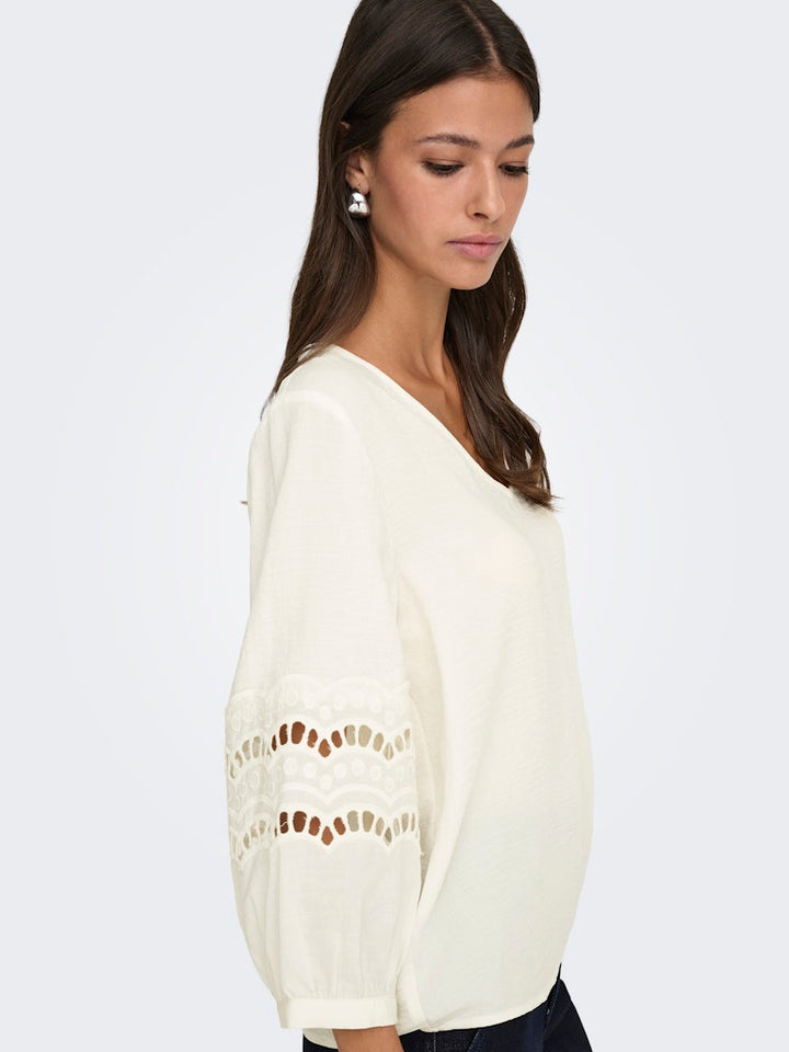 Jdyhannah Life 3/4 Lace Top Wvn - Ecru