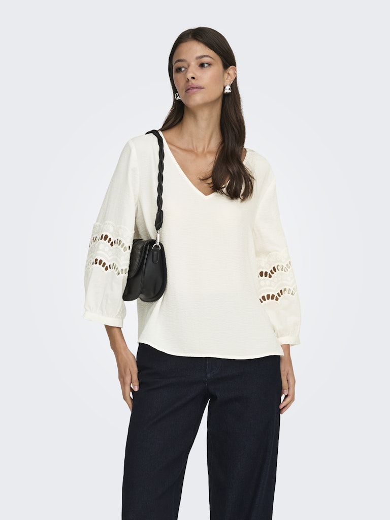 Jdyhannah Life 3/4 Lace Top Wvn - Ecru