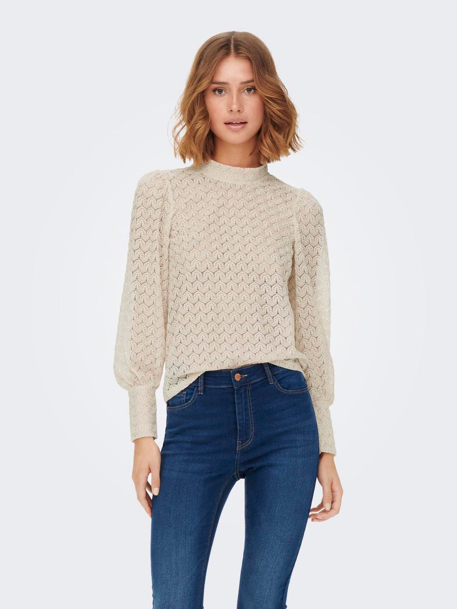 Jdyavery L/s Lace Top Jrs Noos - Ecru