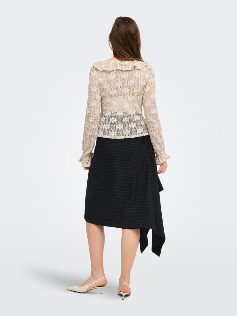 Onlpearlina Ls Ruffle Lace Top Wvn - Ecru