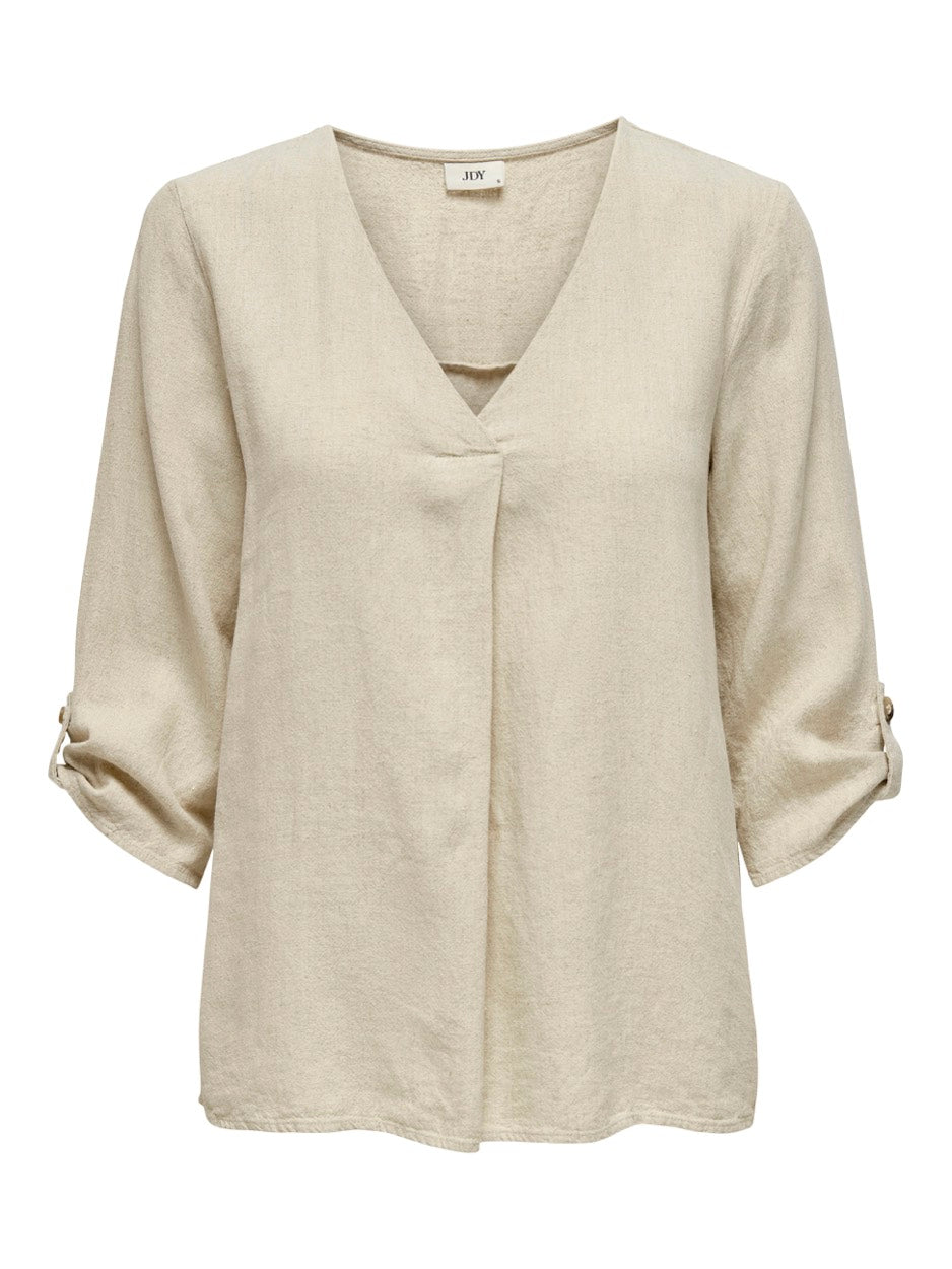 Jdysay 3/4 Linen V-neck Top Wvn Dia - Beige