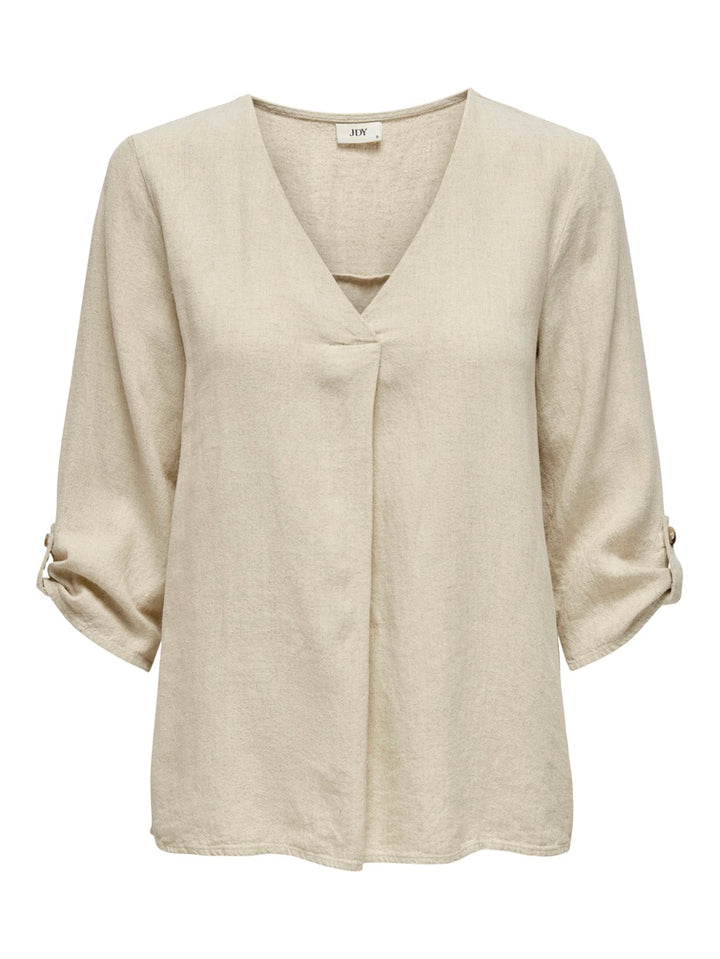 Jdysay 3/4 Linen V-neck Top Wvn Dia - Beige