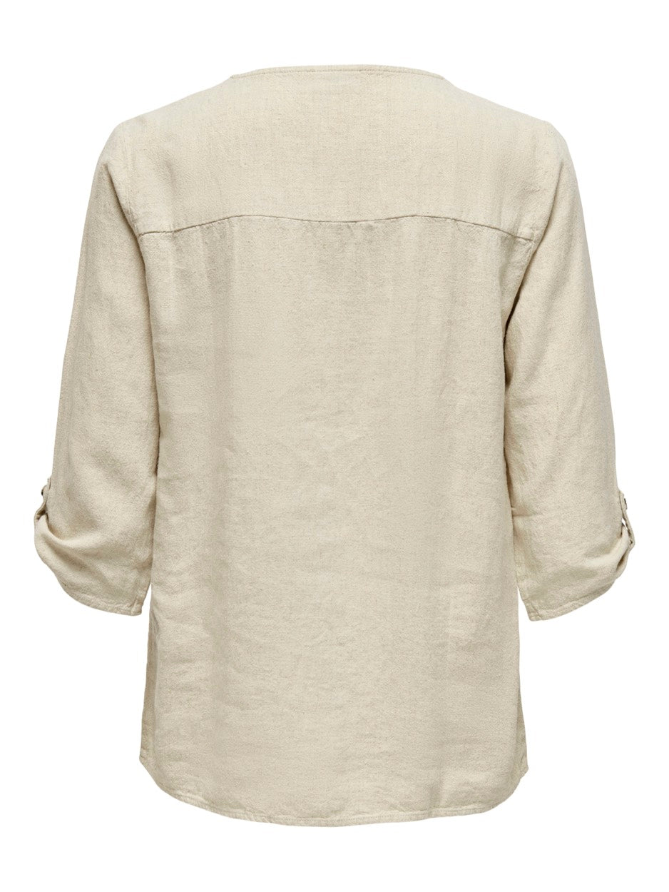 Jdysay 3/4 Linen V-neck Top Wvn Dia - Beige