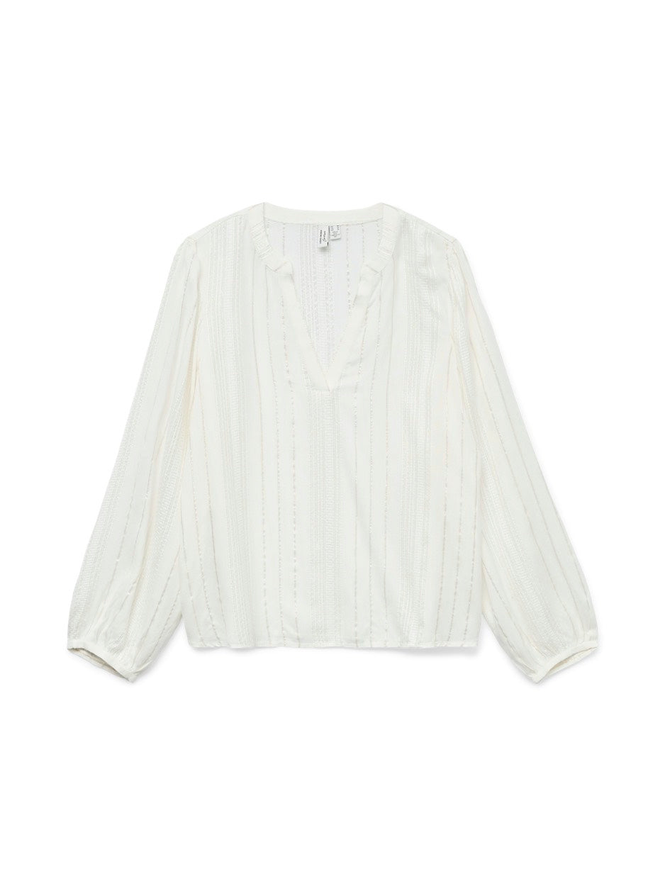 Vmbika L/s V-neck Top Wvn Btq Ga - Ecru Dessin