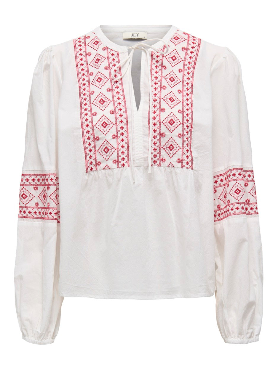 Jdylulu Ls Embroidery Shirt - Wit Dessin