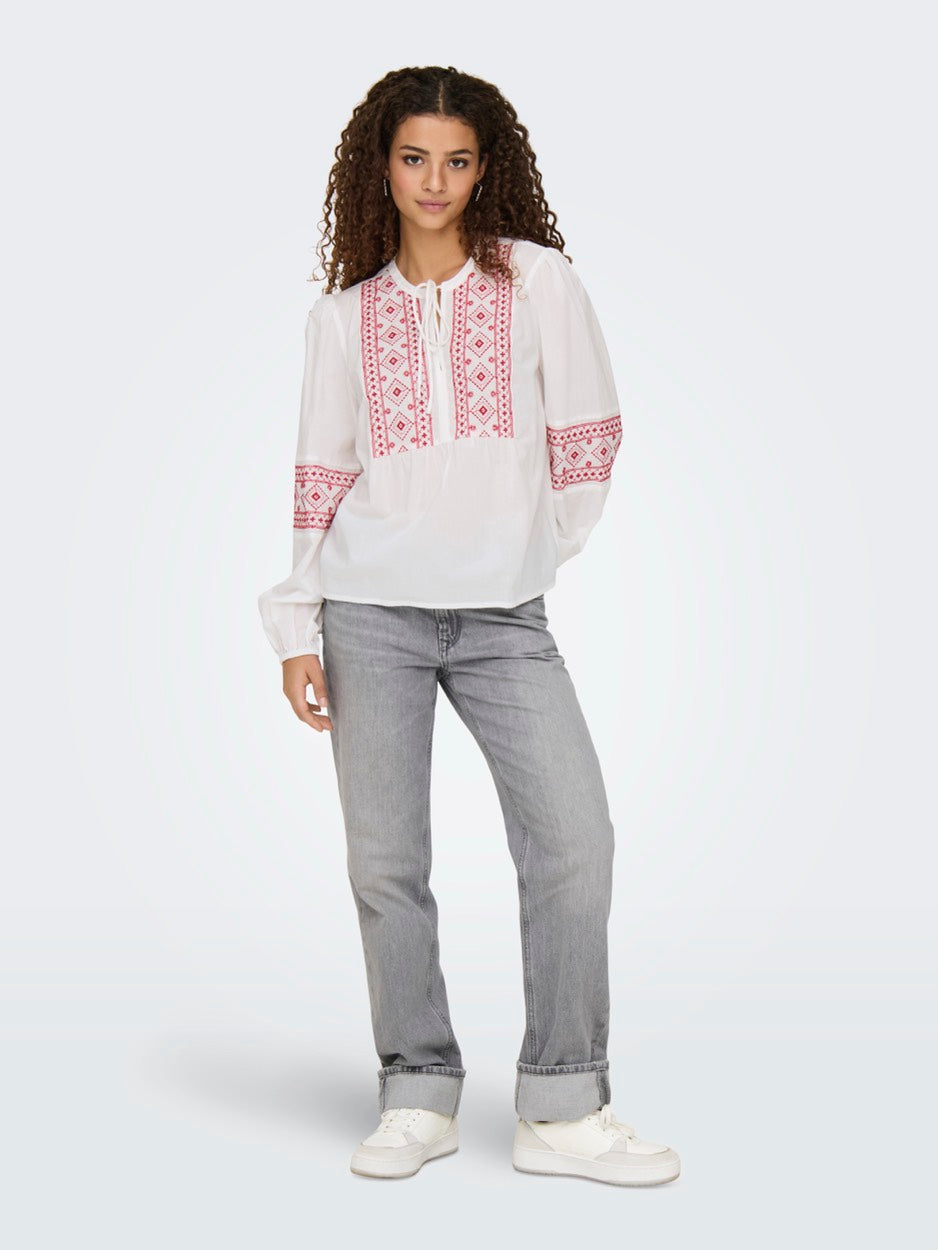 Jdylulu Ls Embroidery Shirt - Wit Dessin