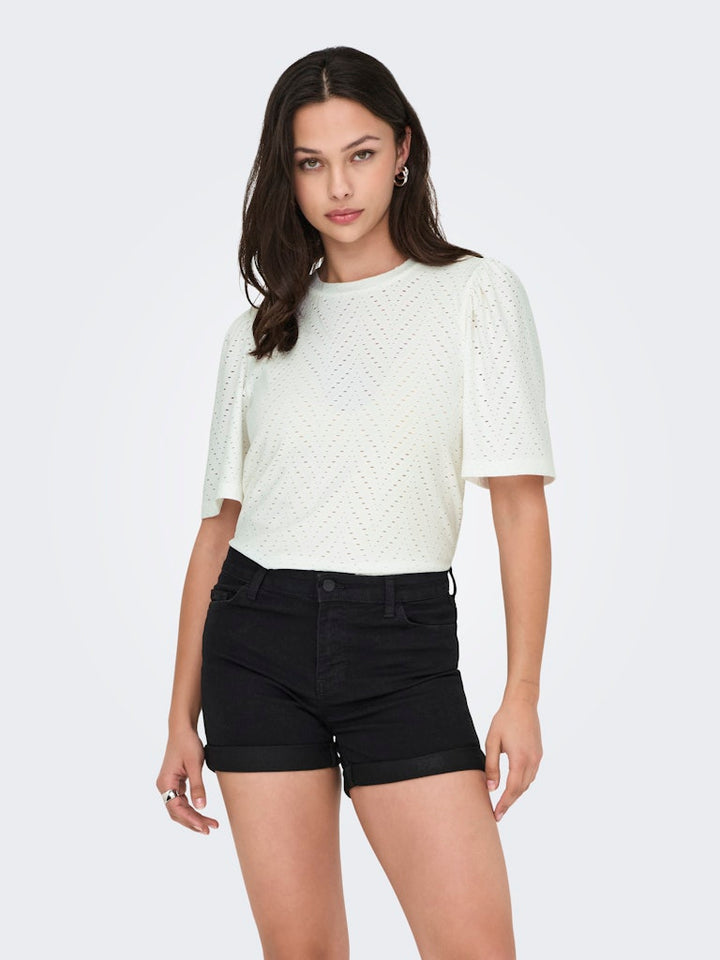 Jdycarla Cathinka S/s Top Jrs Noos - Wit Dessin