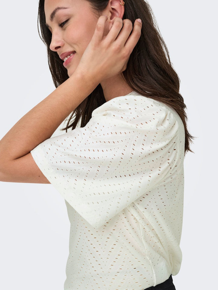 Jdycarla Cathinka S/s Top Jrs Noos - Wit Dessin