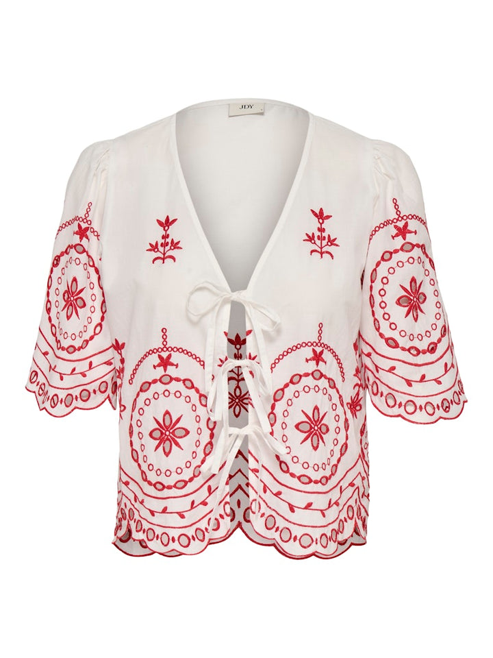 Jdypolly S/s Embroidery Tie Top Wvn - Wit Dessin