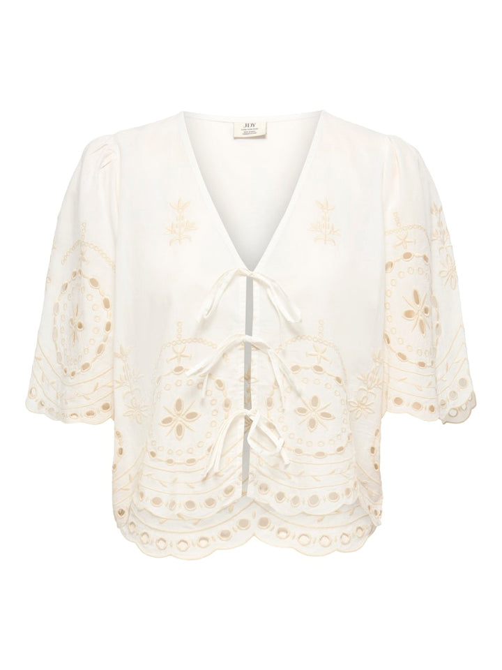Jdypolly S/s Embroidery Tie Top Wvn - Wit Dessin