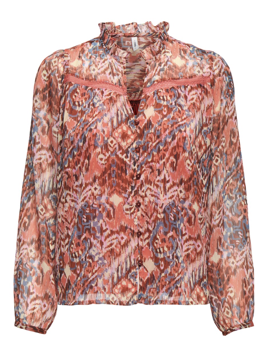 Onlvikki Life L/s V-neck Lace Shirt - Oranje Dessin