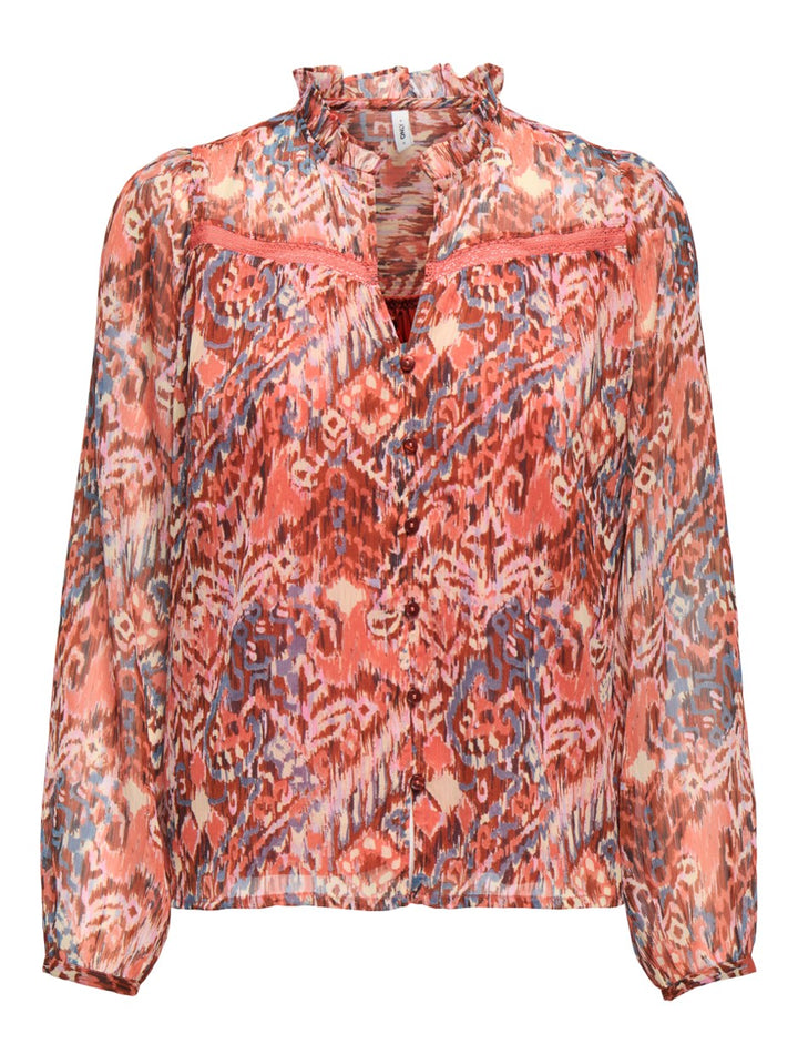 Onlvikki Life L/s V-neck Lace Shirt - Oranje Dessin