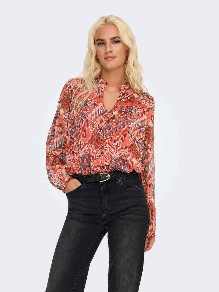 Onlvikki Life L/s V-neck Lace Shirt - Oranje Dessin