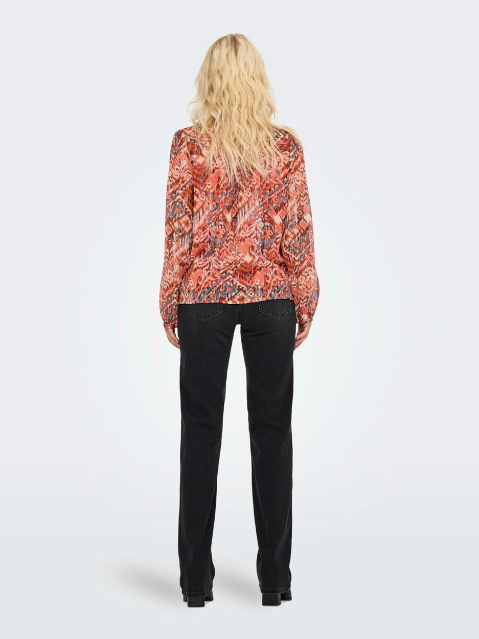 Onlvikki Life L/s V-neck Lace Shirt - Oranje Dessin