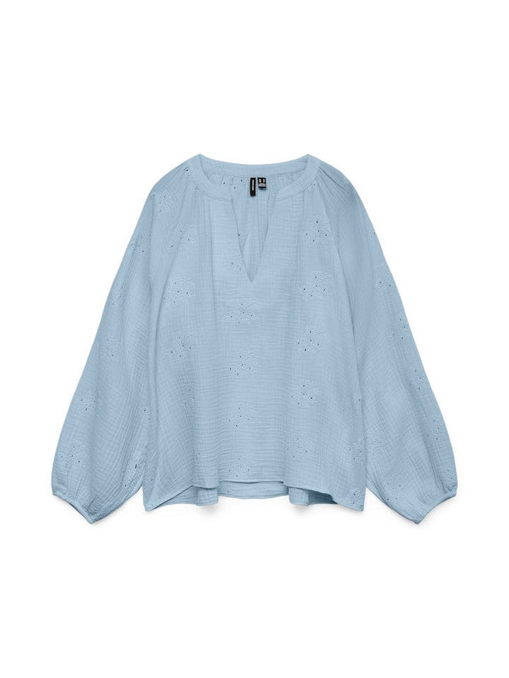 Vmnatali Ls Emb Top Wvn Noos - Lichtblauw