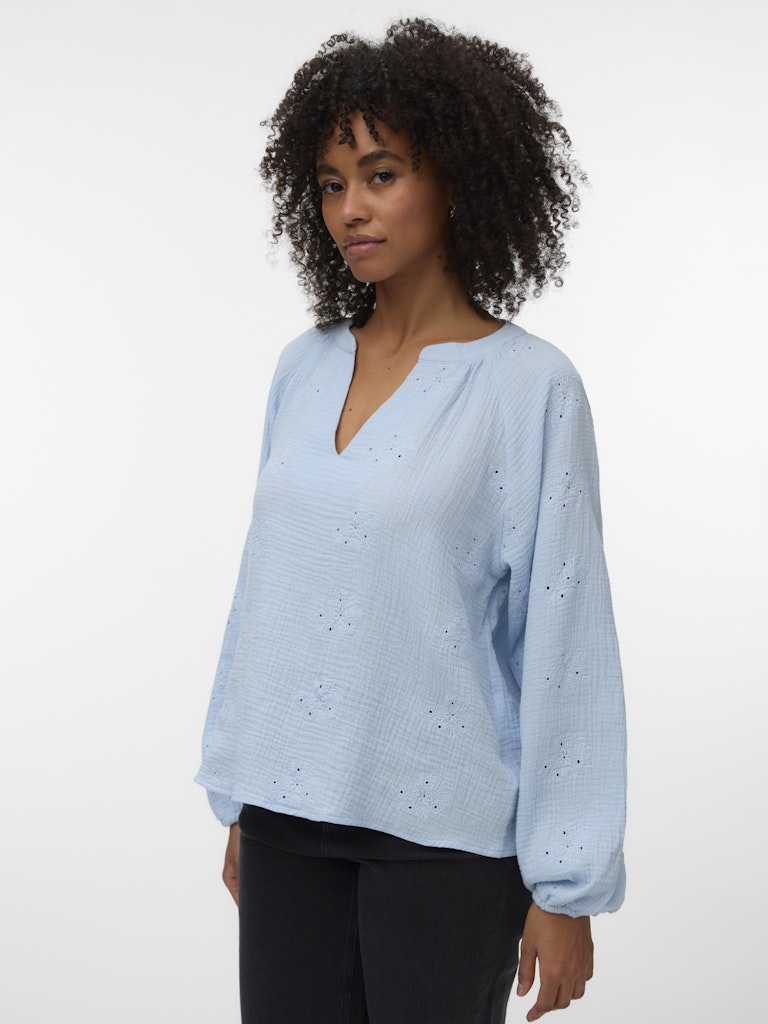 Vmnatali Ls Emb Top Wvn Noos - Lichtblauw