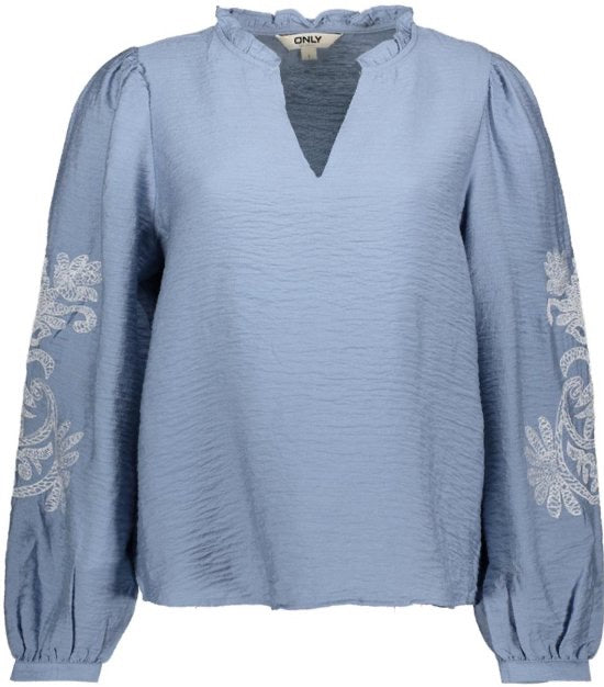 Onlnew Malou L/s Emb Top Wvn Cs - Lichtblauw