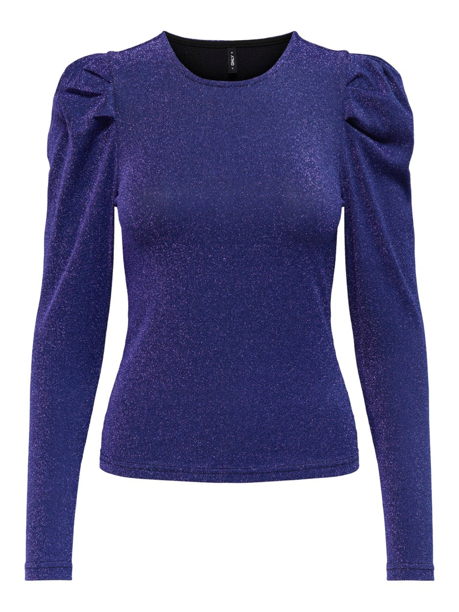 Onlrich L/s Glitter Puff Top Jrs - Kobalt