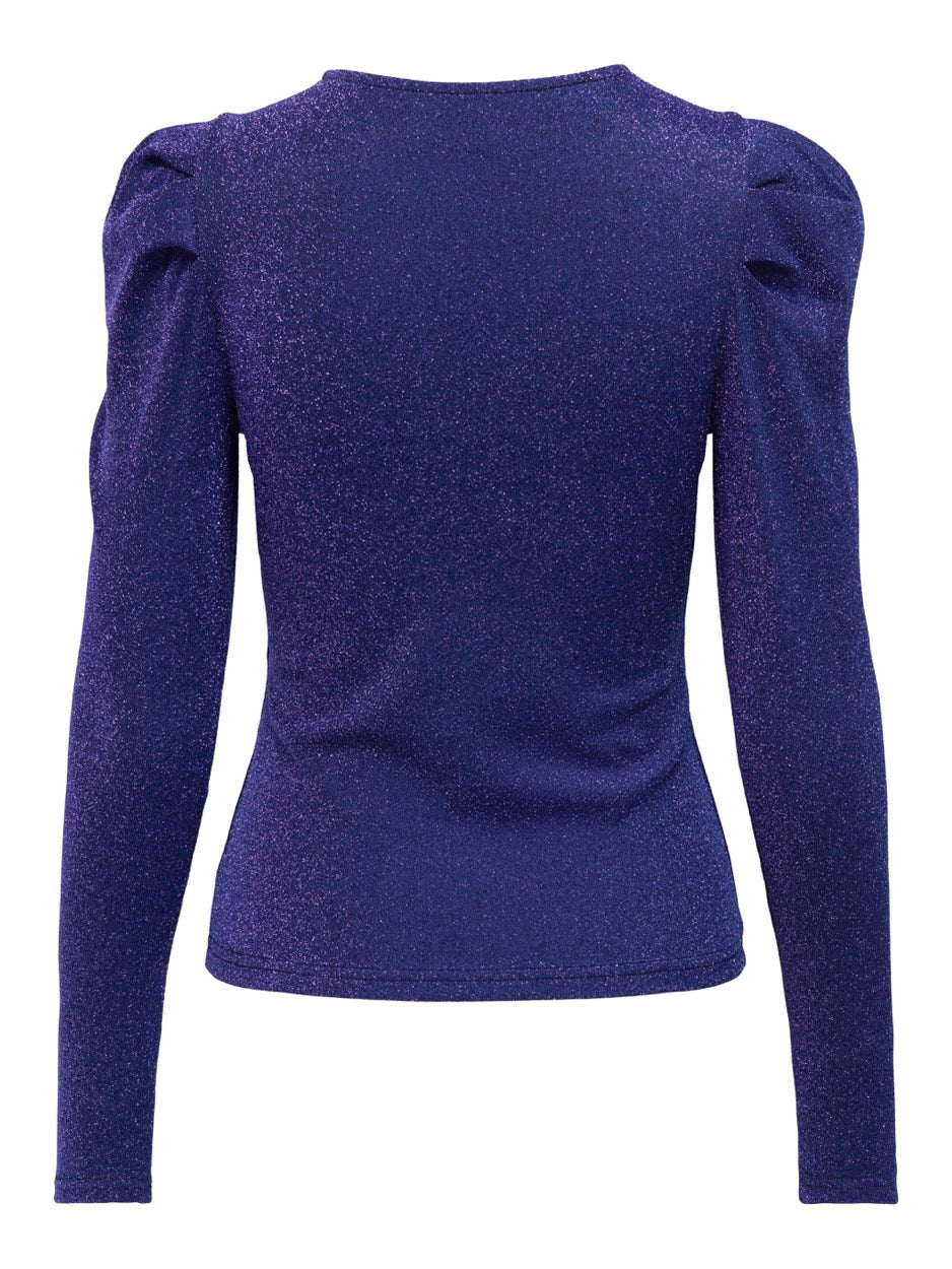 Onlrich L/s Glitter Puff Top Jrs - Kobalt