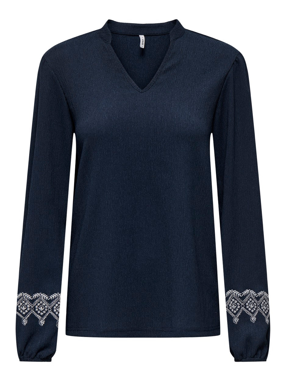 Onlnanna L/s Embroidery Blouse Jrs - Navy