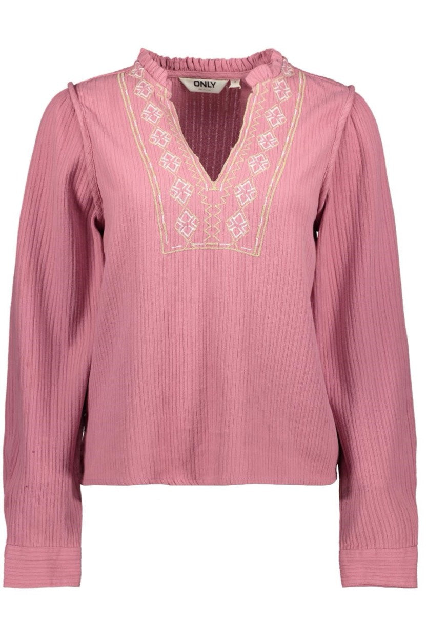 Onlemma Ls Detail V-neck Top Wvn Cs - Fuchsia