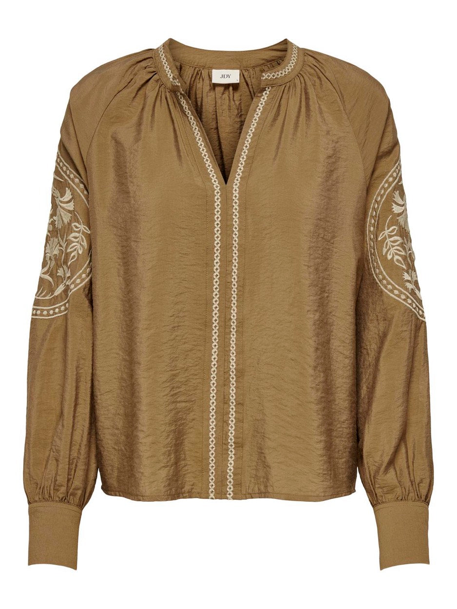 Jdygreta L/s Embroidery Top Wvn - Camel