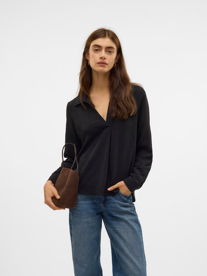 Vmalva L/s Collar Top Wvn Ga - Zwart