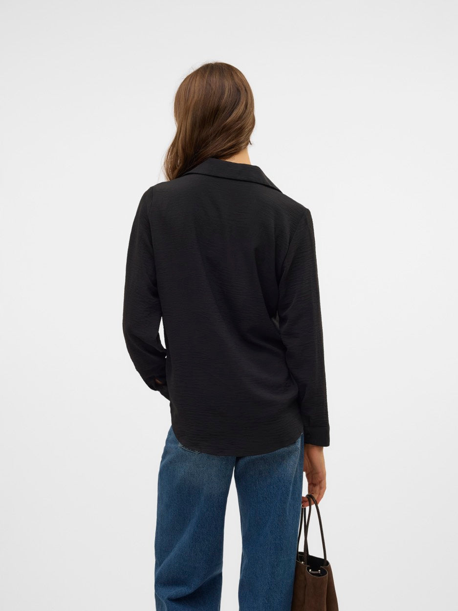 Vmalva L/s Collar Top Wvn Ga - Zwart