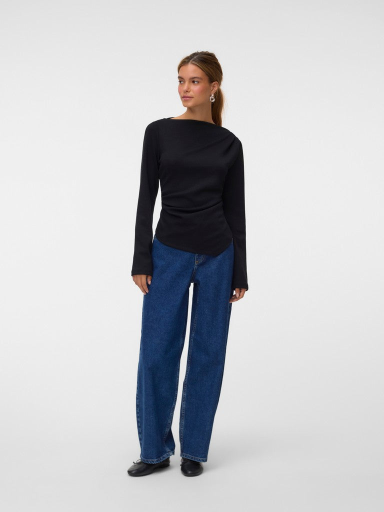 Vmmille Ls Boatneck Short Top Jrs Noos - Zwart