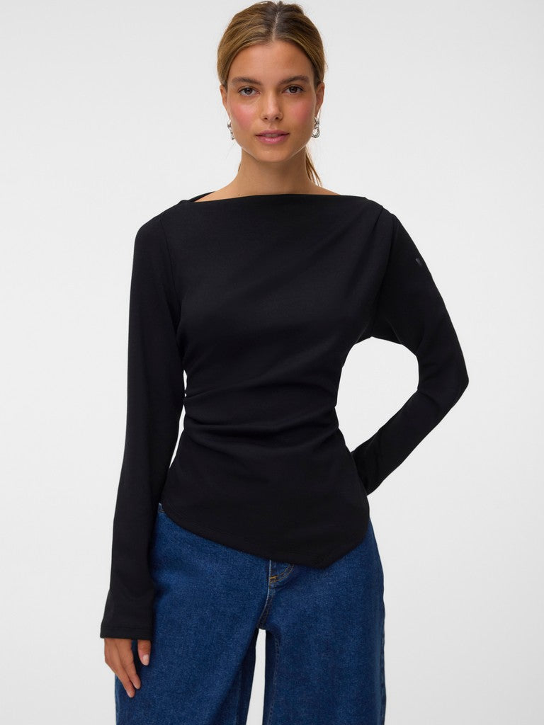 Vmmille Ls Boatneck Short Top Jrs Noos - Zwart