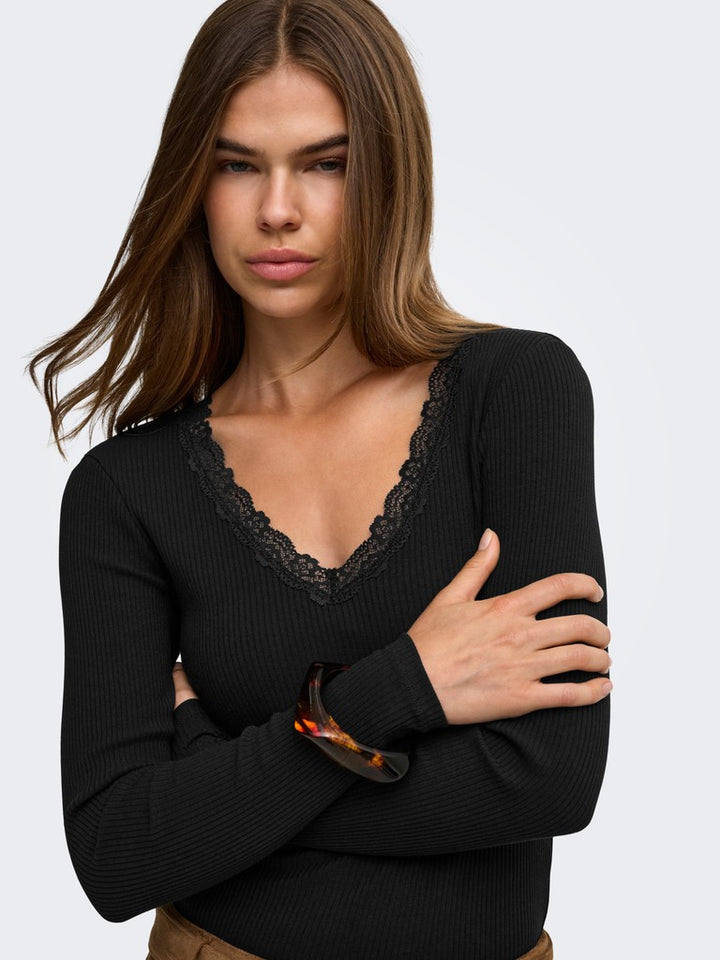 Onlsara Sharai L/s V-neck Top Jrs - Zwart