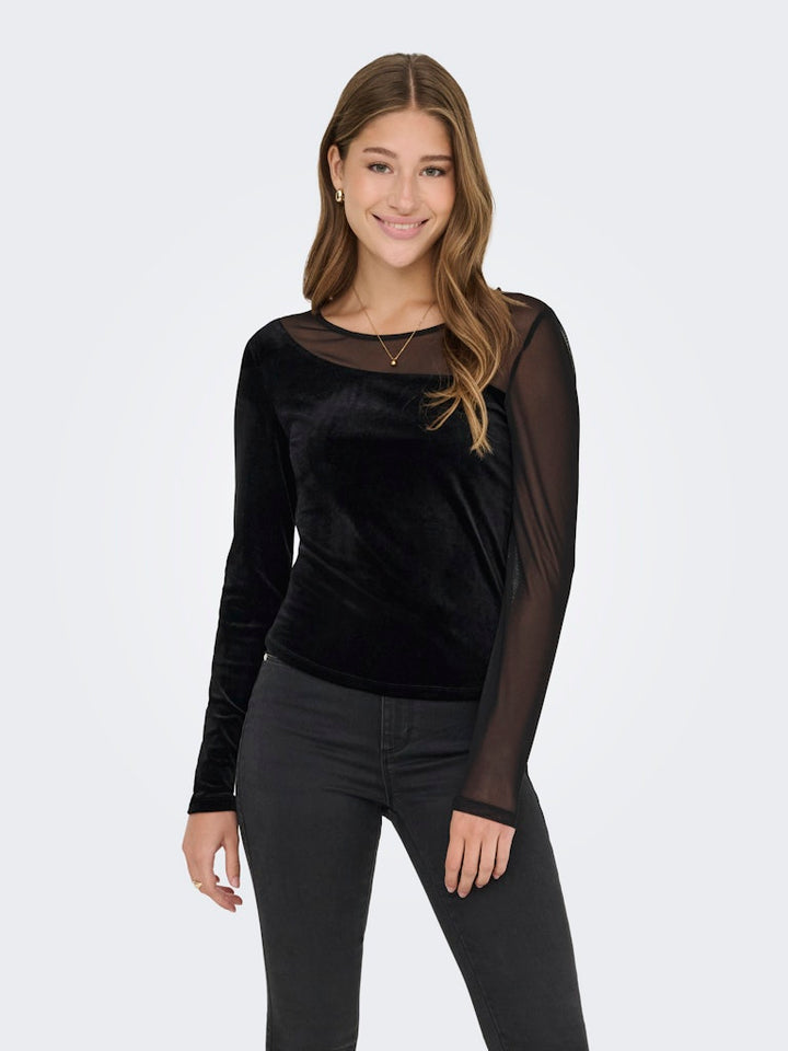 Onlsmooth L/s Mesh Mix Top Box Jrs - Zwart