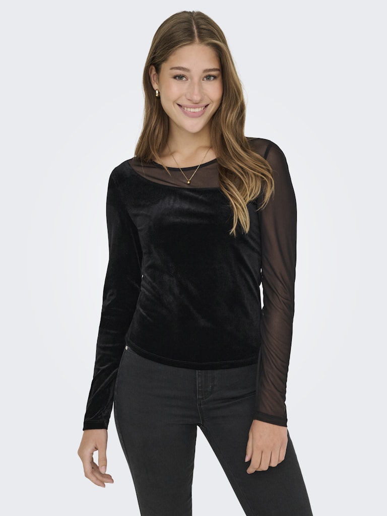 Onlsmooth L/s Mesh Mix Top Box Jrs - Zwart