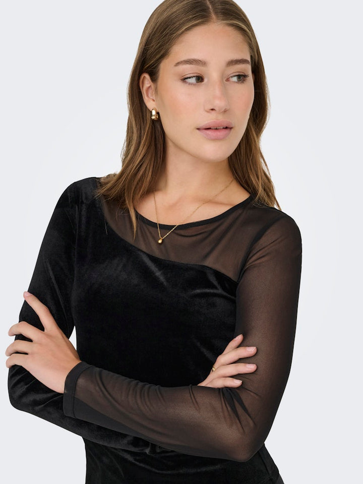 Onlsmooth L/s Mesh Mix Top Box Jrs - Zwart