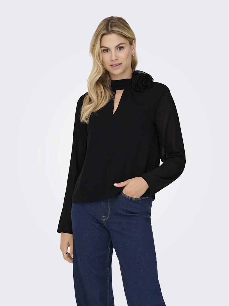 Jdynomi L/s High Neck Rose Top Wvn - Zwart