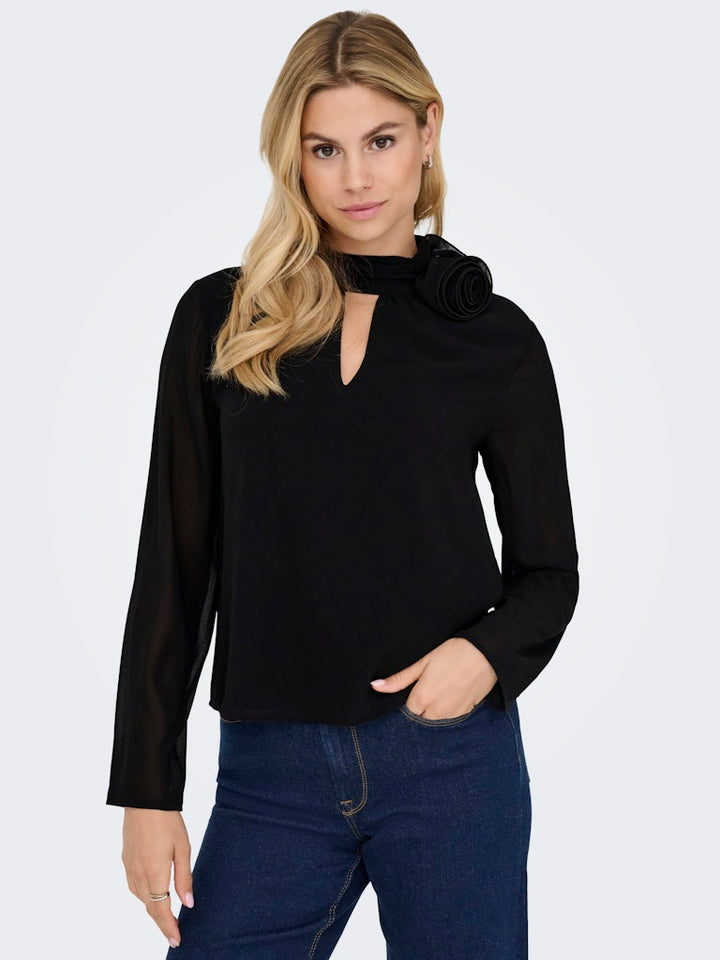 Jdynomi L/s High Neck Rose Top Wvn - Zwart