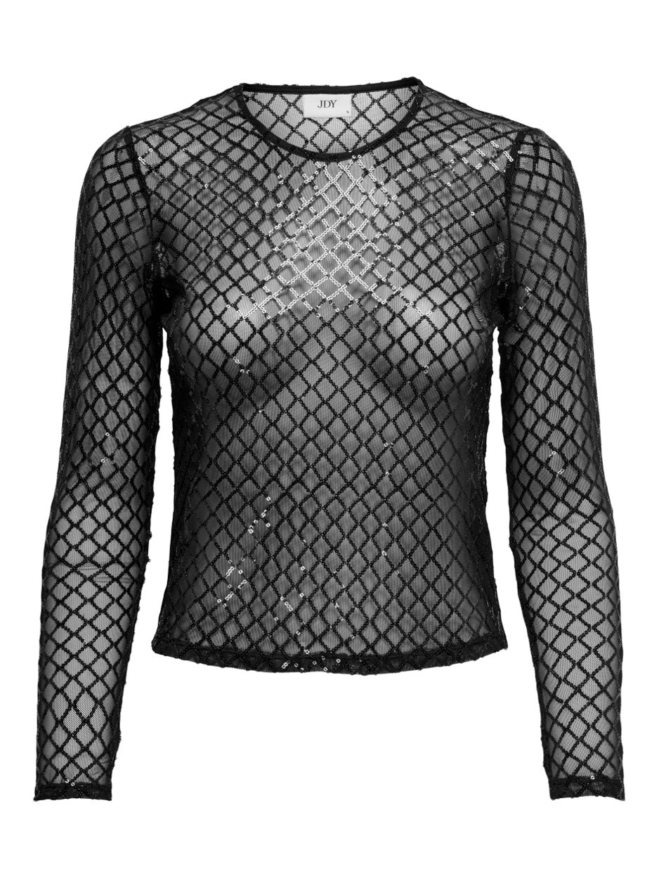 Jdyhubby L/s Mesh Sequins Top Jrs - Zwart