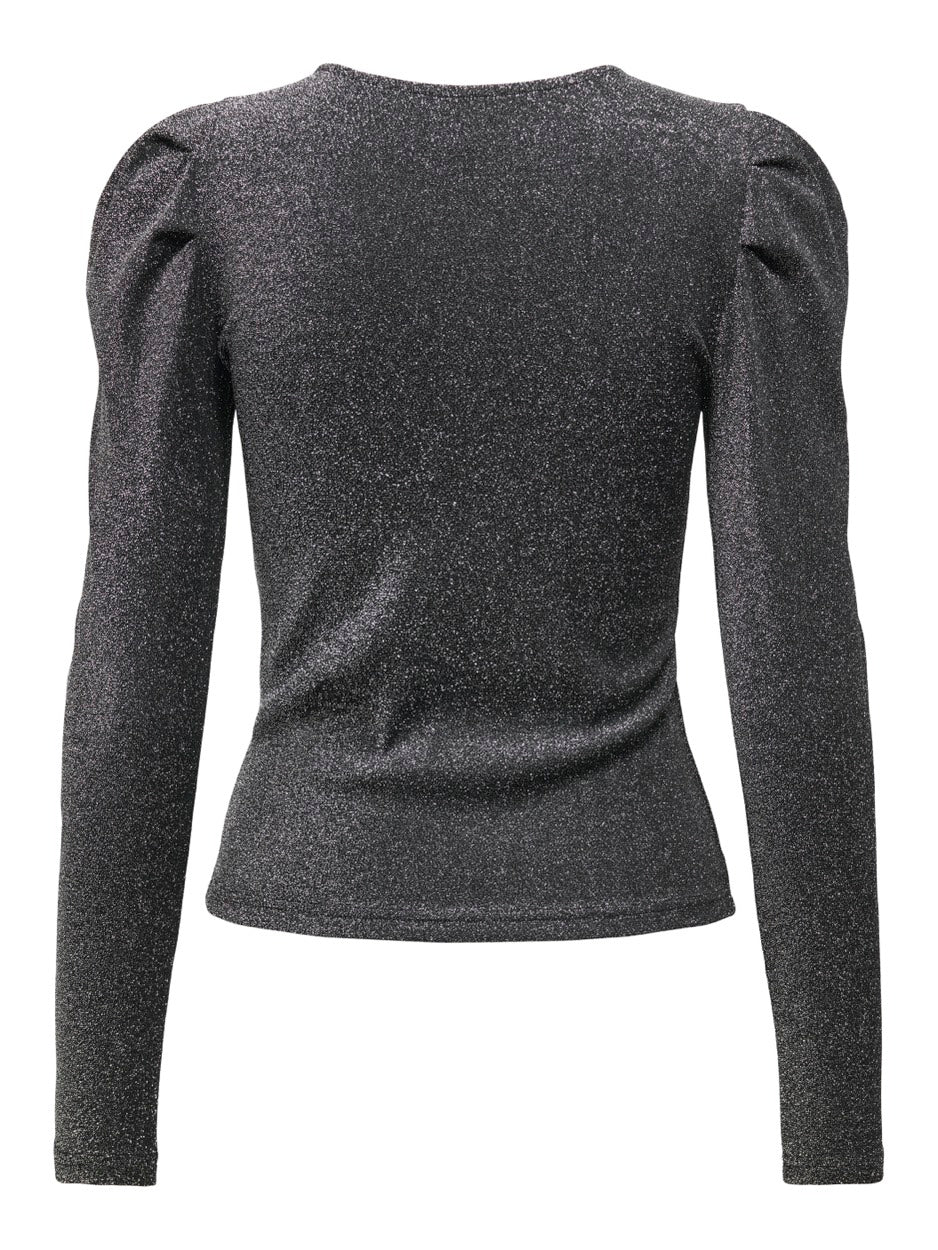 Onlrich L/s Glitter Puff Top Jrs - Zwart