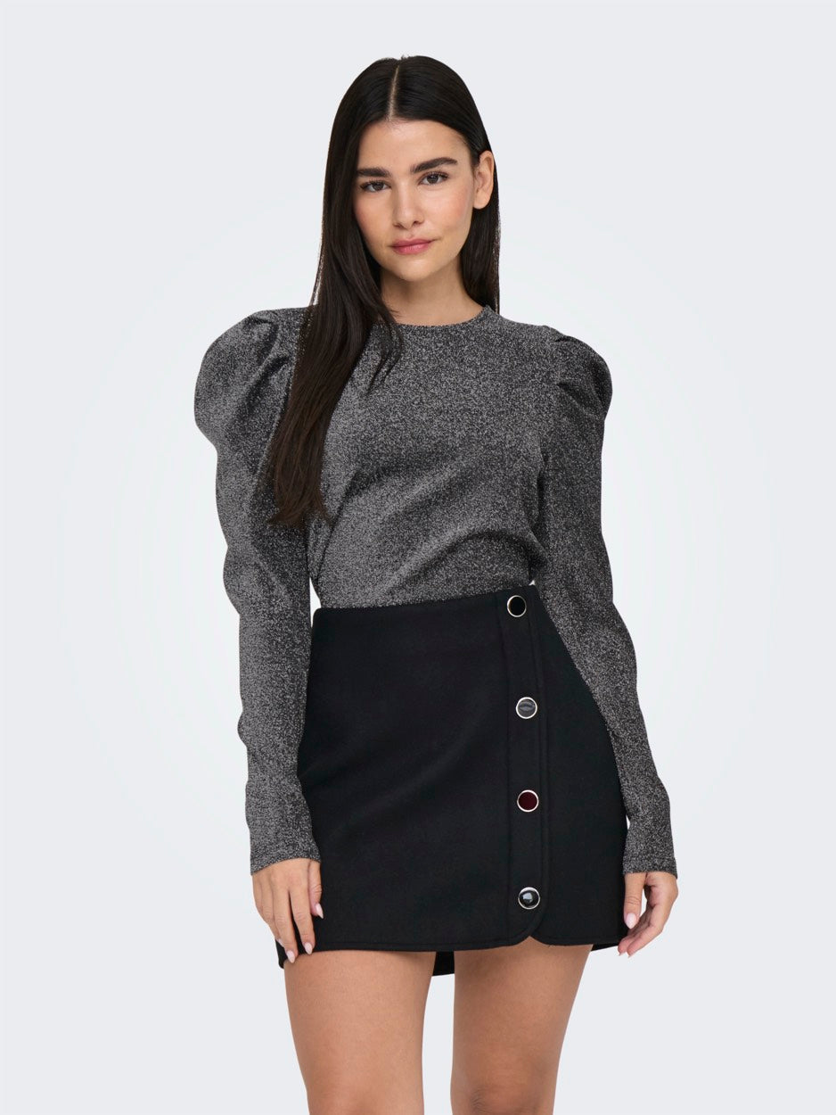 Onlrich L/s Glitter Puff Top Jrs - Zwart