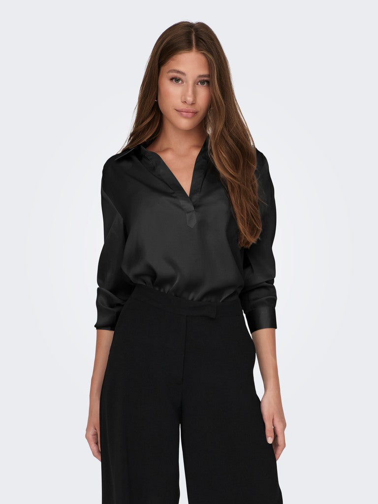 Onlzora Ls V-neck Collar Top Wvn - Zwart