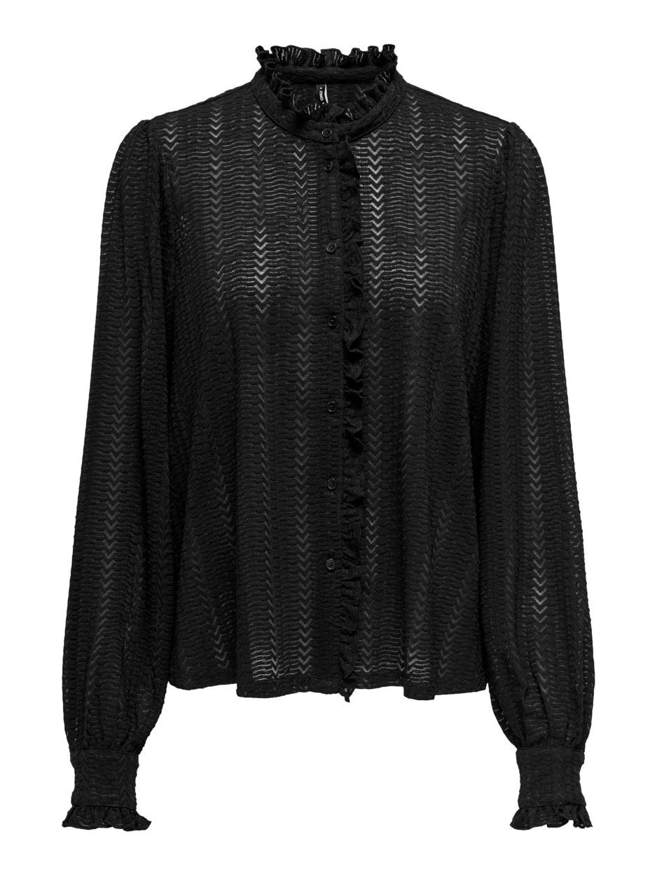 Onlisabelle L/s Placket Ruffle Top - Zwart