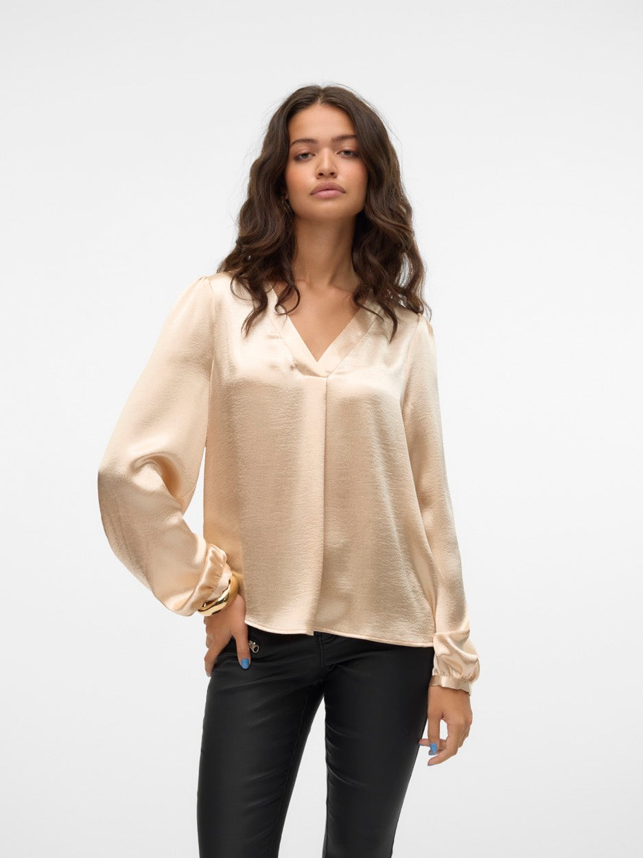 Vmrosanna L/s V-neck Top Wvn Btq - Goudkleurig