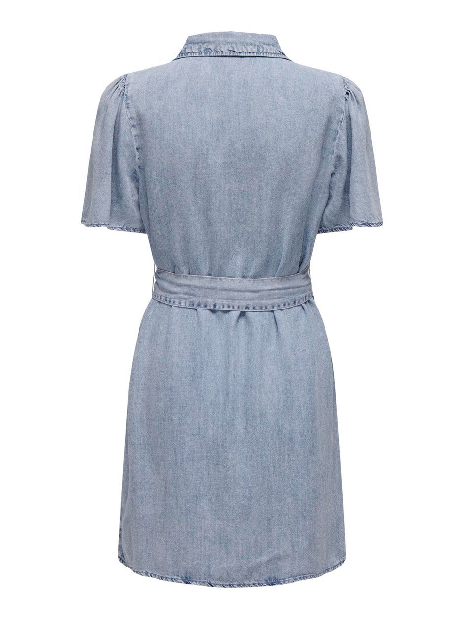 Onlhelena Ss Belted Dnm Dress Qyt - Blue Denim