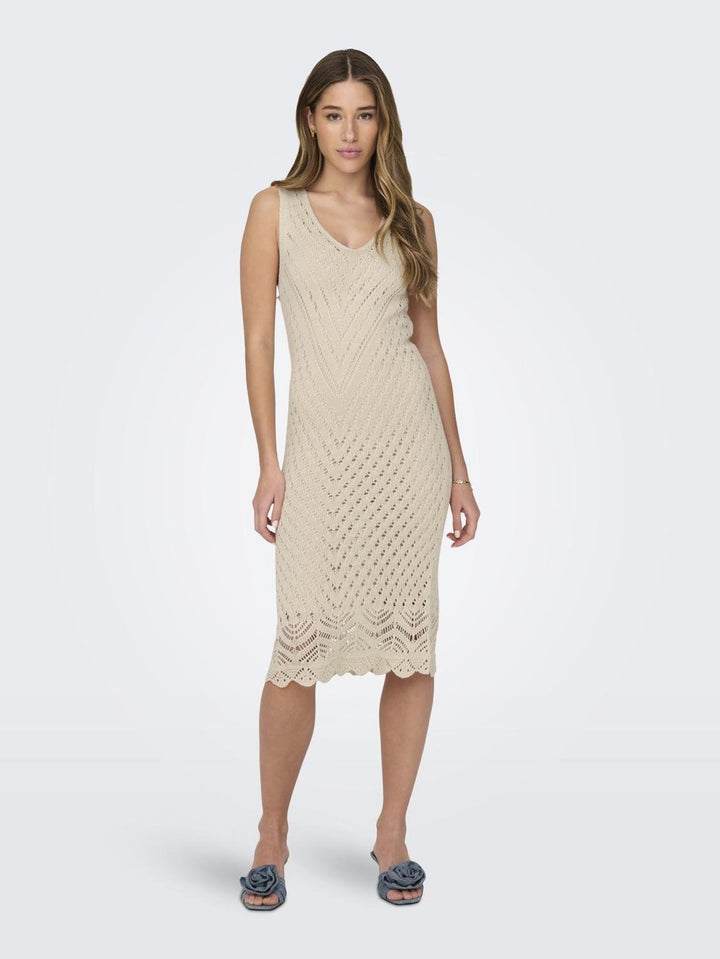 Jdysun S/l V-neck Midi Dress Knt - Beige