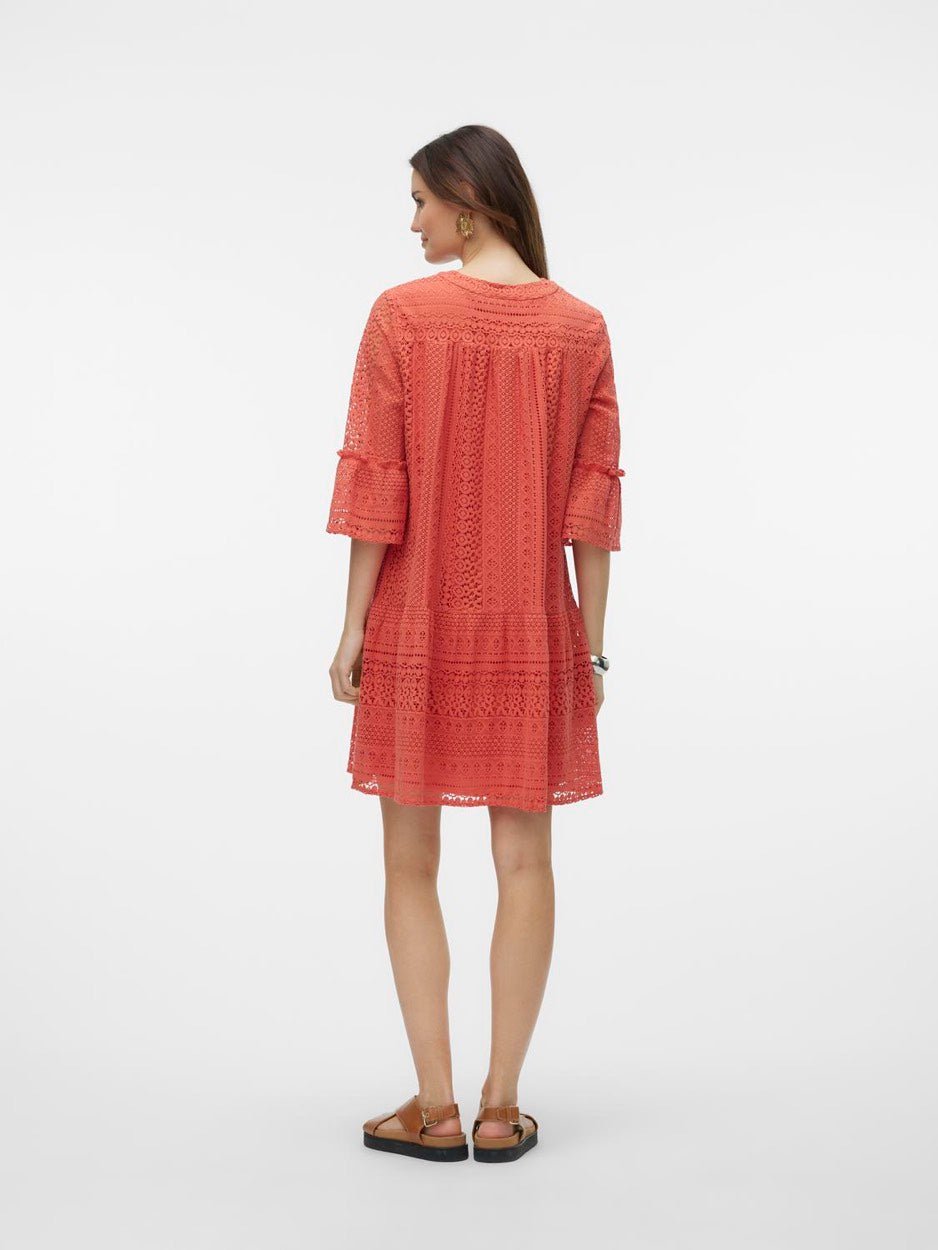 Vmhoney Lace 3/4 V-neck Tunic Wvn - Rood Melee