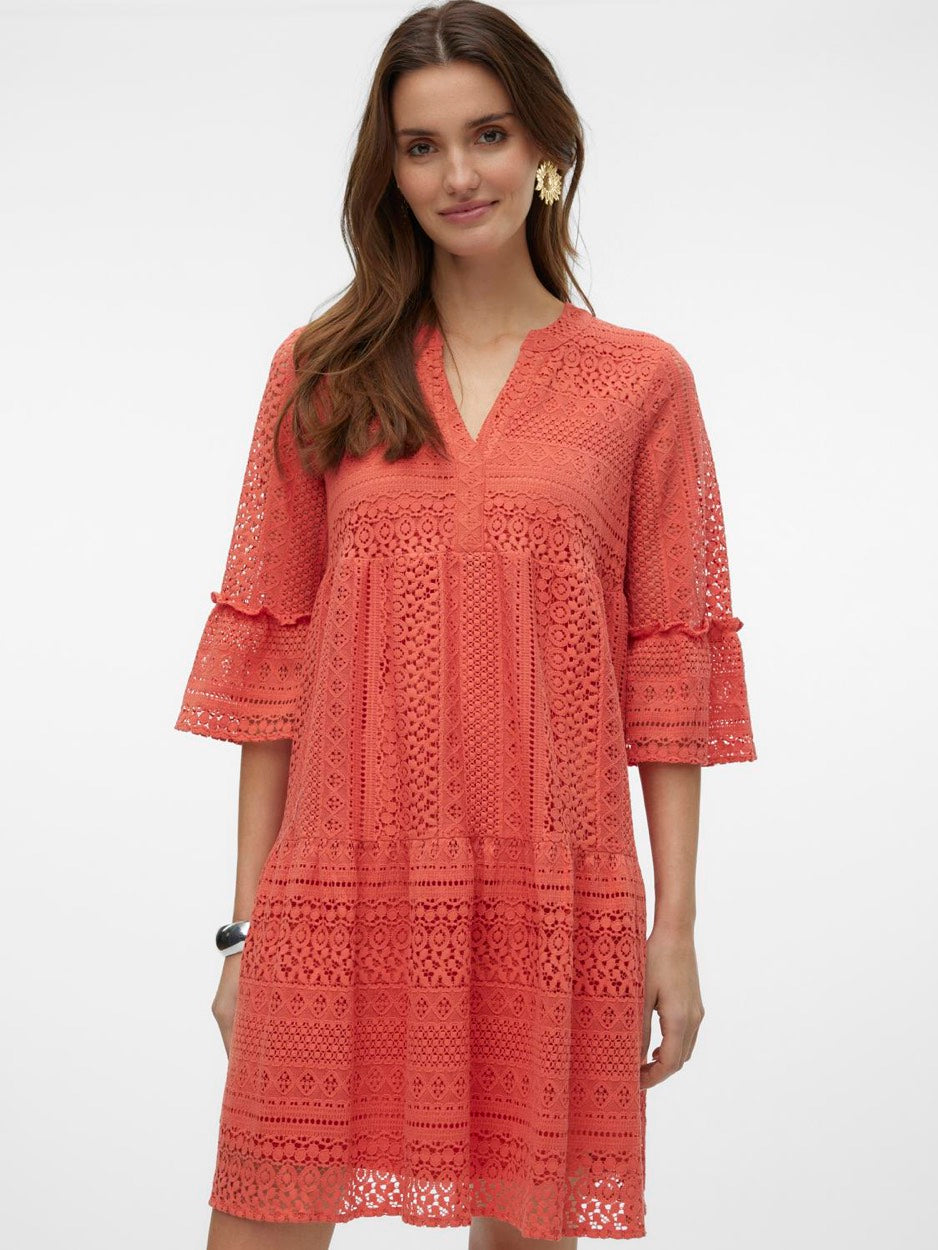 Vmhoney Lace 3/4 V-neck Tunic Wvn - Rood Melee