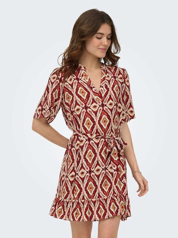 Onlantonia Mikasi S/s Short Dress Wvn - Rood Dessin