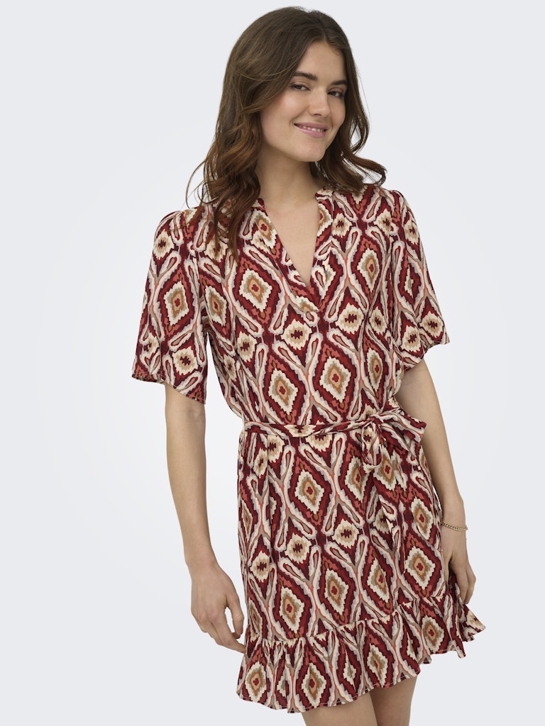 Onlantonia Mikasi S/s Short Dress Wvn - Rood Dessin