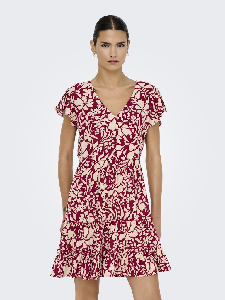 Onlclaudette Life Ss Mini Dress Wvn Noos - Rood Dessin