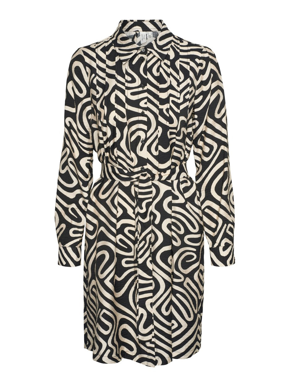 Vmvigdis L/s Abk Shirt Dress Wvn Bt - Zwart Dessin